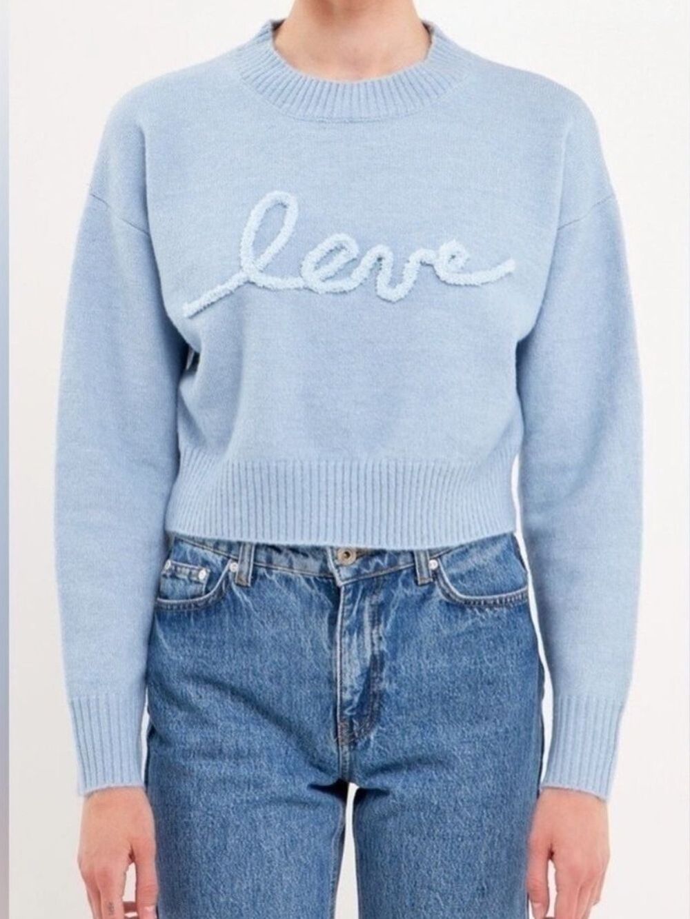 Endless Rose Crewneck Love Stitched Soft Fuzzy Pullover Sweater